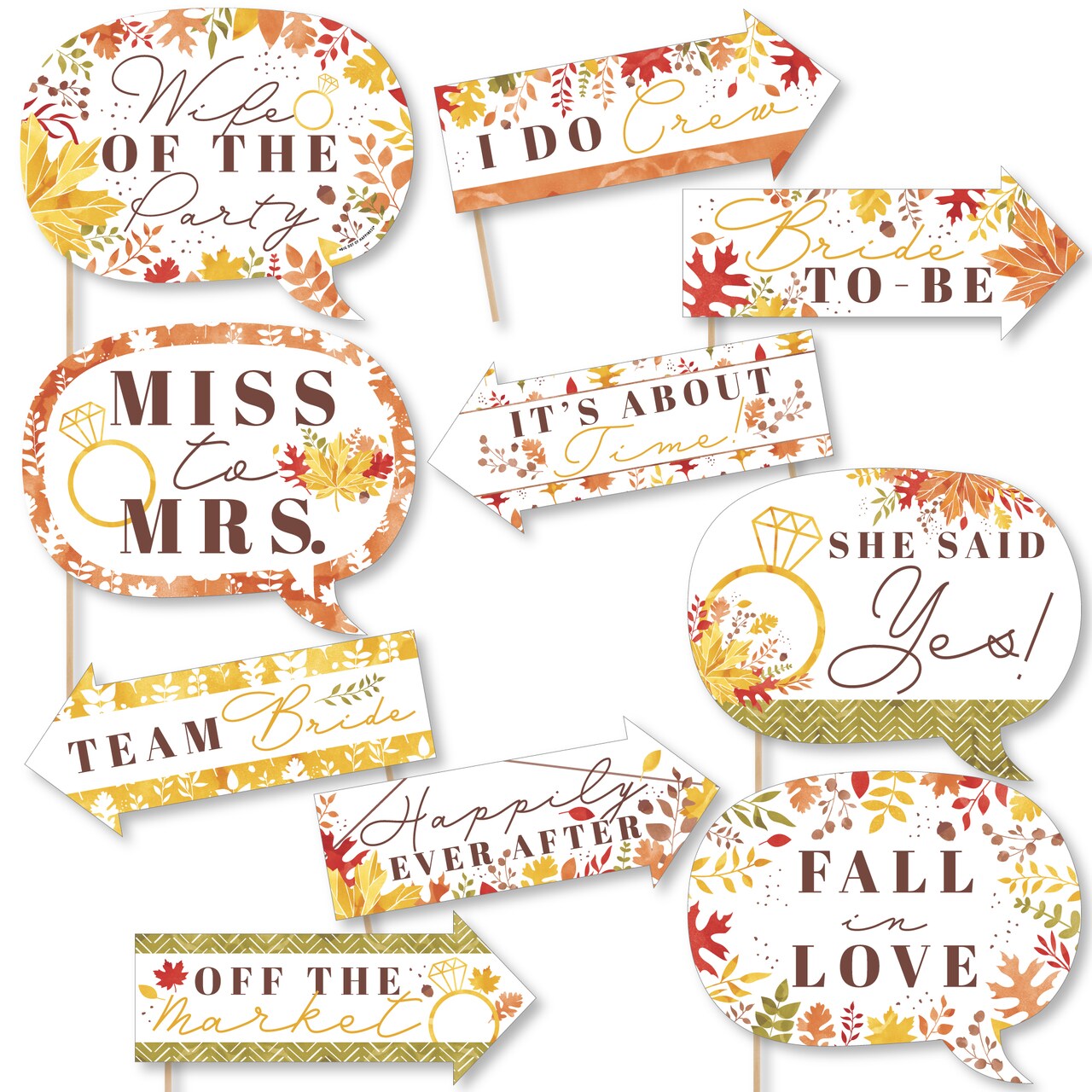 Big Dot of Happiness Funny Fall Foliage Bride - Autumn Leaves Bridal Shower and Wedding Party Photo Booth Props Kit - 10 Piece